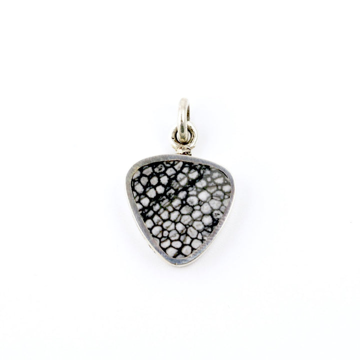Modern Double-Sided Triangular Pendant w/ Spiderweb Tibetan Turquoise & Fossilized Stingray Coral - Kingdom Jewelry