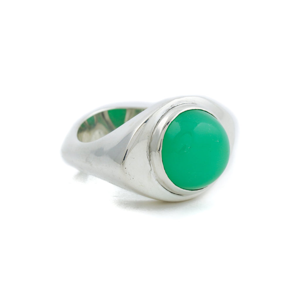 Natural Chrysoprase "God's Eye" Silver Signet Ring - Kingdom Jewelry