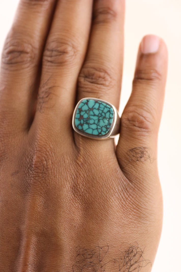 Natural Hubei Turquoise Inlay Ring - Kingdom Jewelry