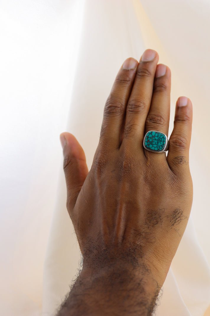 Natural Hubei Turquoise Inlay Ring - Kingdom Jewelry