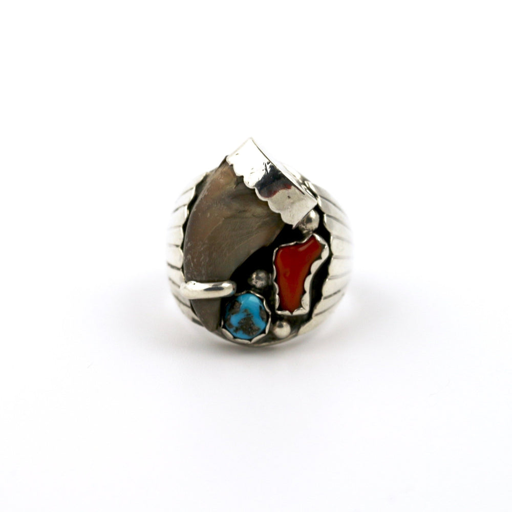 Navajo Claw Ring Coral & Turquoise - Kingdom Jewelry