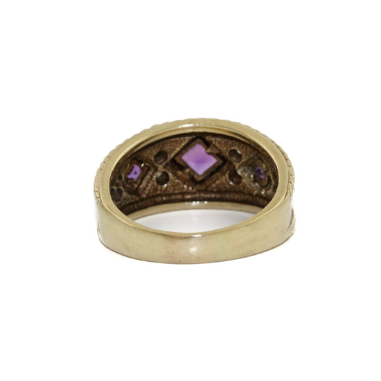 Opulent 14 K Gold x Amtheyst & Diamond Byzantine-Style Band - Kingdom Jewelry