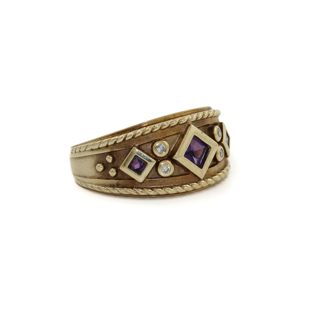 Opulent 14 K Gold x Amtheyst & Diamond Byzantine-Style Band - Kingdom Jewelry