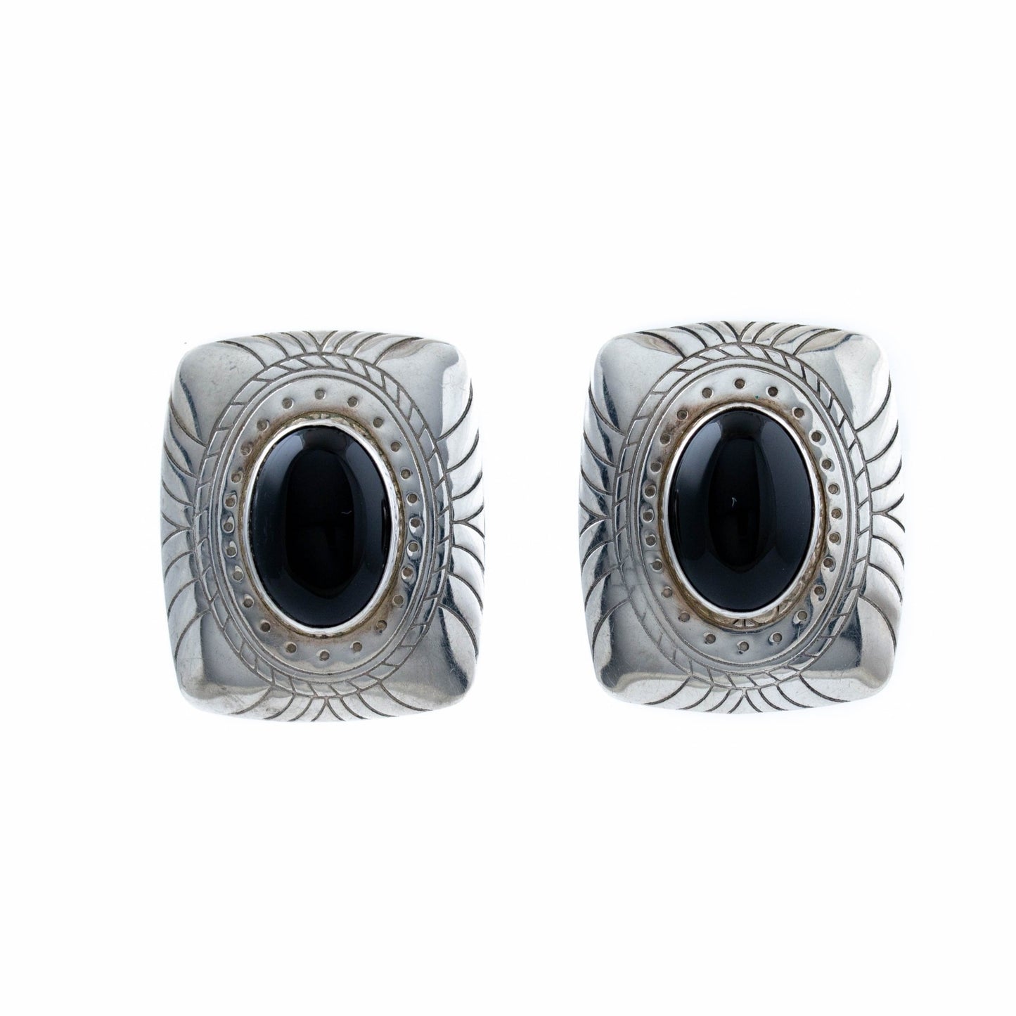 Ornate 1970's Onyx Earrings - Kingdom Jewelry