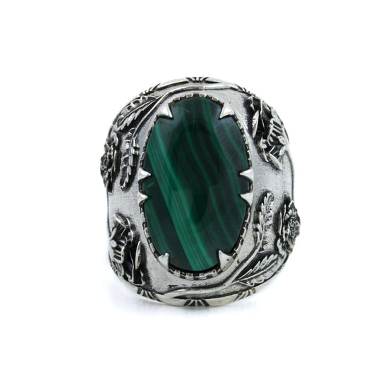 Load image into Gallery viewer, Ornate &amp;quot;Kiss From The Rose&amp;quot; Rig x Malachite - Kingdom Jewelry
