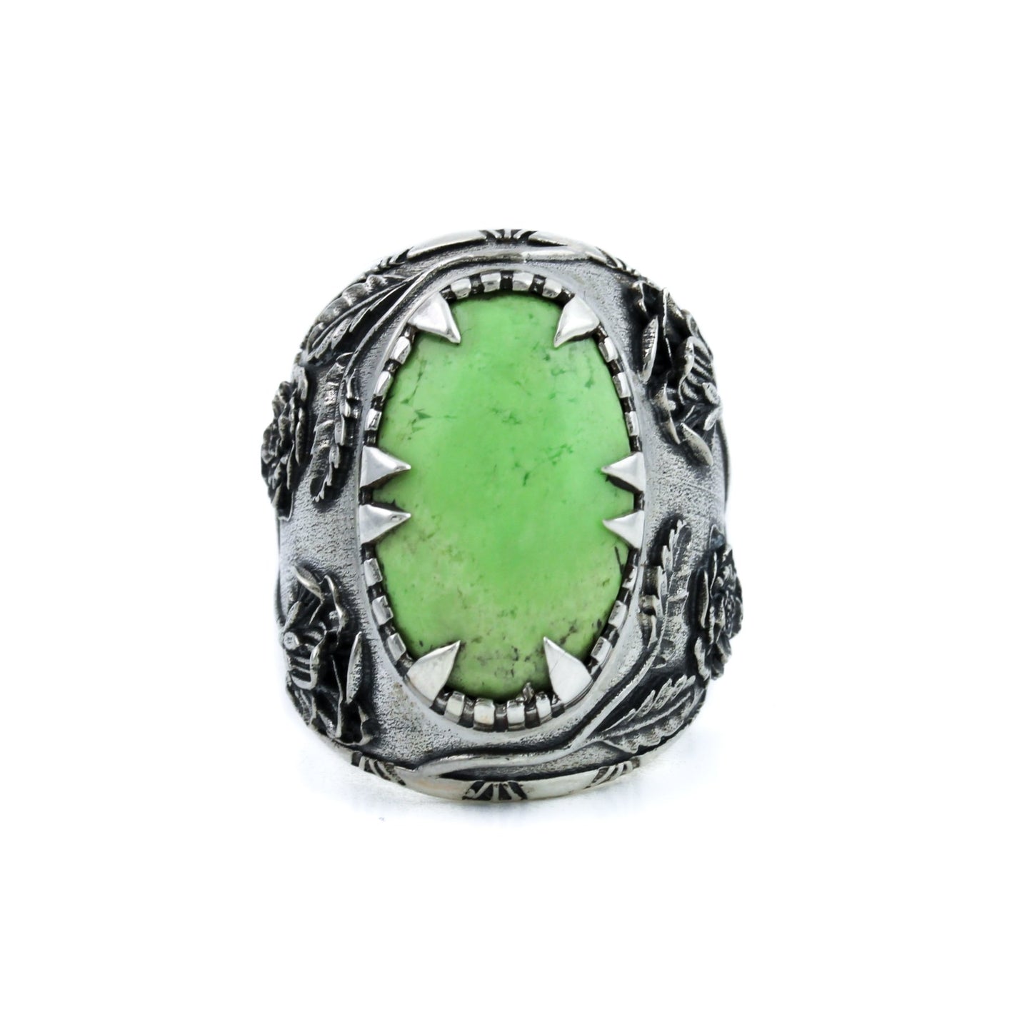 Ornate "Kiss From The Rose" Ring x Neon Lemon Chrysoprase by Kingdom - Kingdom Jewelry