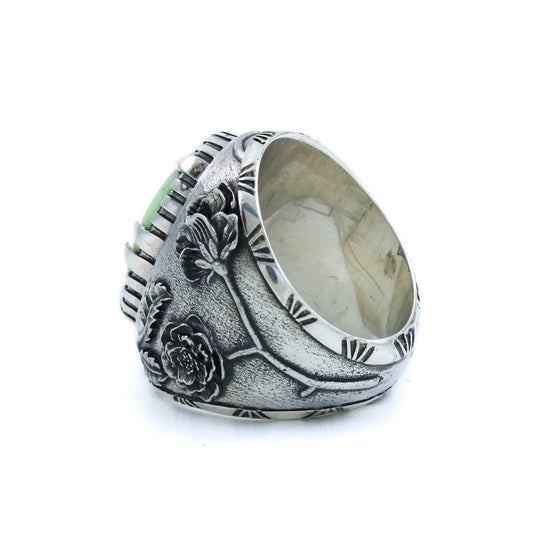 Ornate "Kiss From The Rose" Ring x Neon Lemon Chrysoprase by Kingdom - Kingdom Jewelry