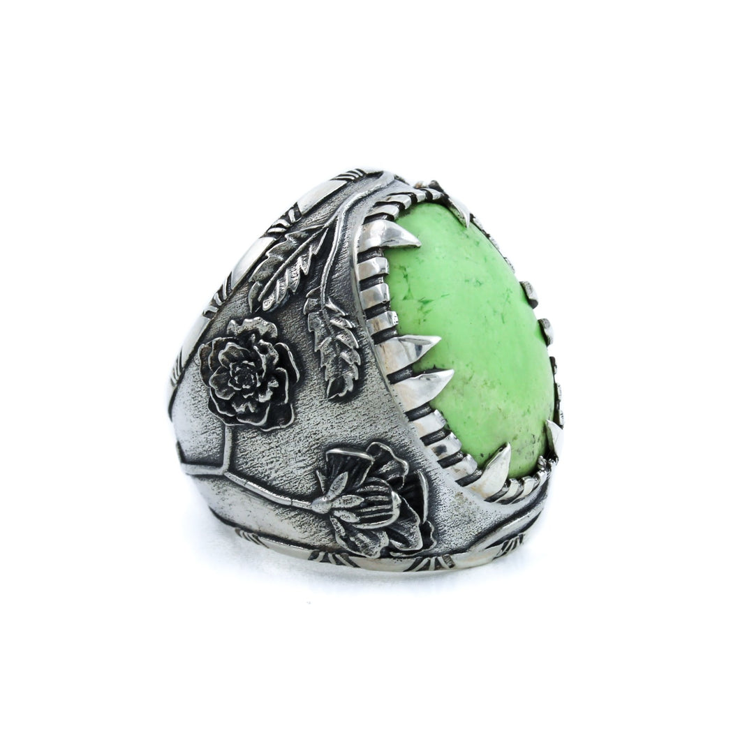 Ornate "Kiss From The Rose" Ring x Neon Lemon Chrysoprase by Kingdom - Kingdom Jewelry