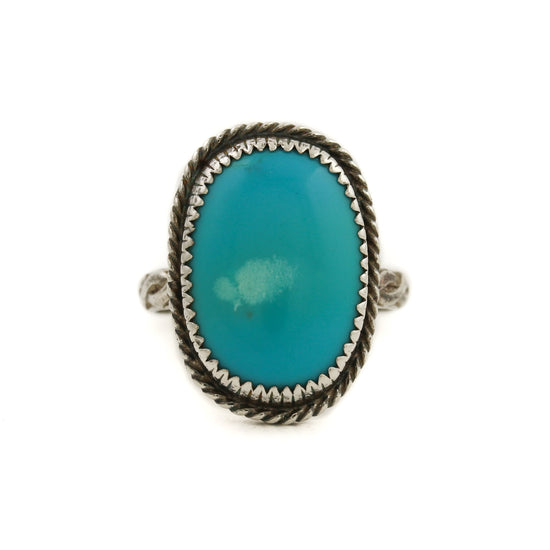Oval 1970's Rope-Banded x Blue Ridge Turquoise Navajo Ring - Kingdom Jewelry