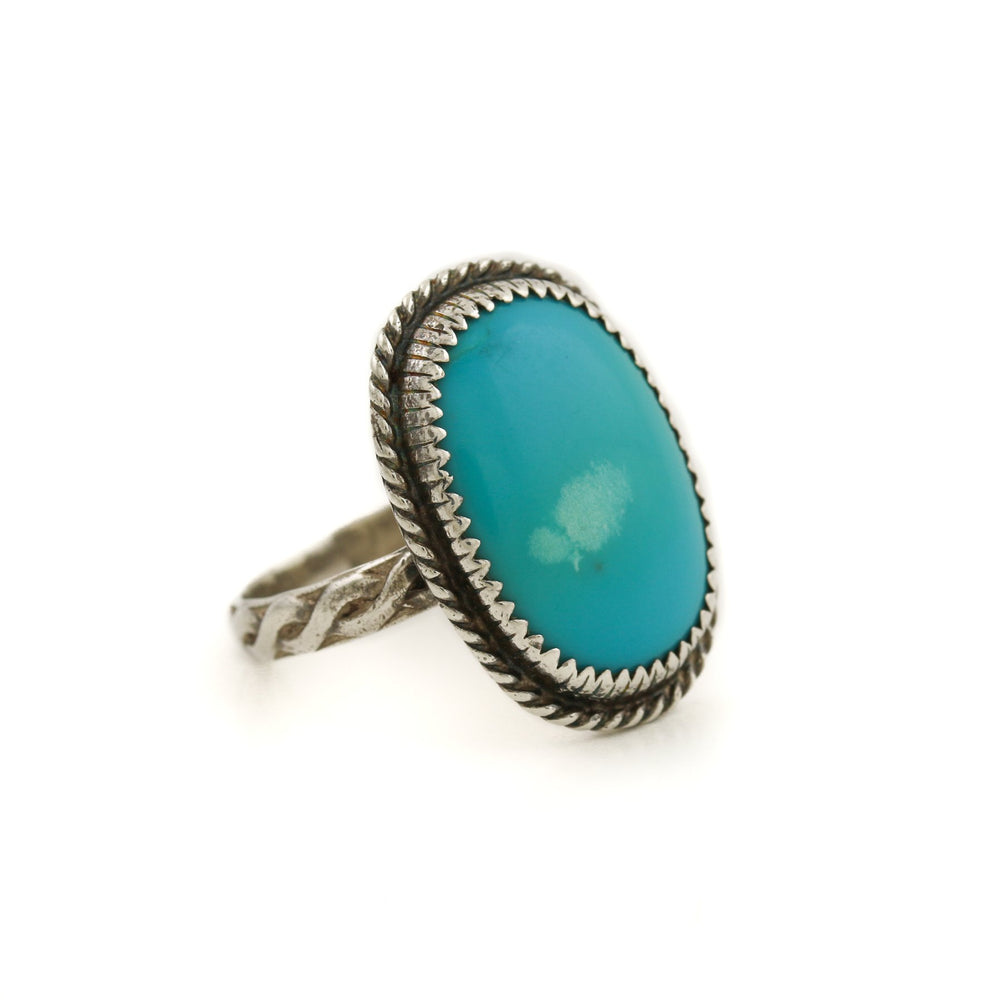 
                      
                        Oval 1970's Rope-Banded x Blue Ridge Turquoise Navajo Ring - Kingdom Jewelry
                      
                    