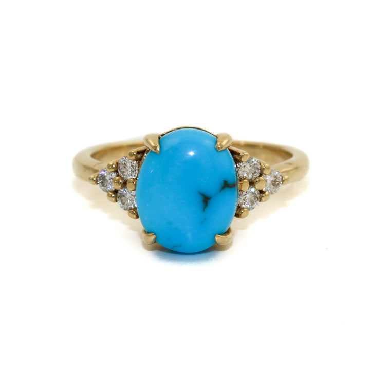 Oval Egyptian Turquoise x Diamond Engagement Ring - Kingdom Jewelry