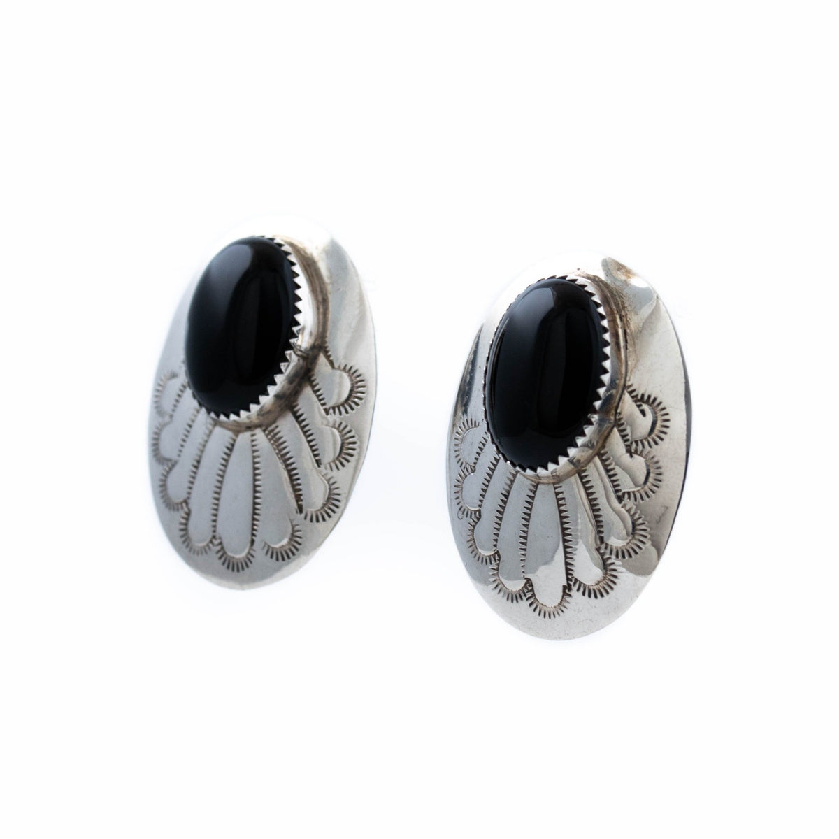 Oval Stamped Onyx Earrings - Kingdom Jewelry
