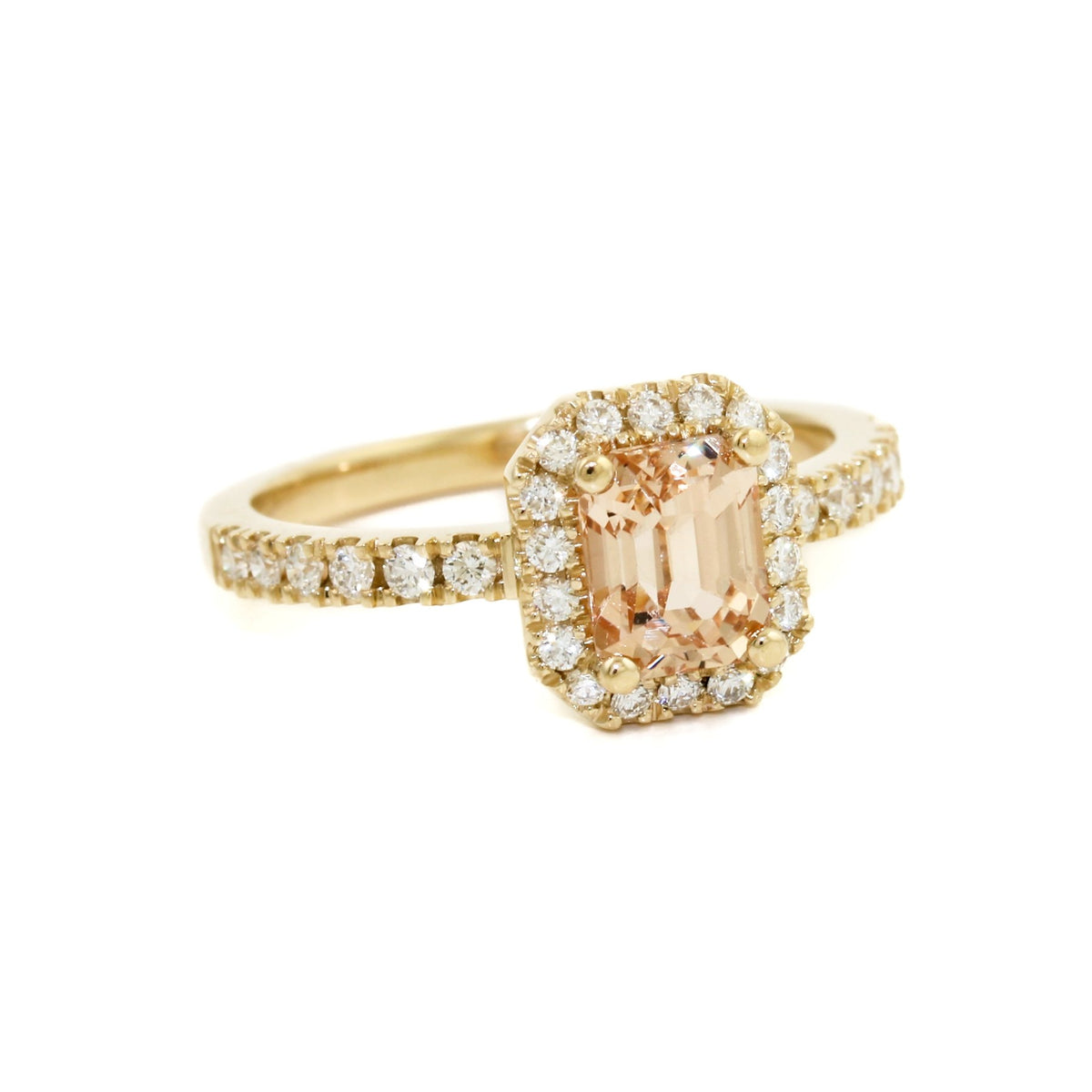 Peach Padparadscha Sapphire X Diamond Ring - Kingdom Jewelry