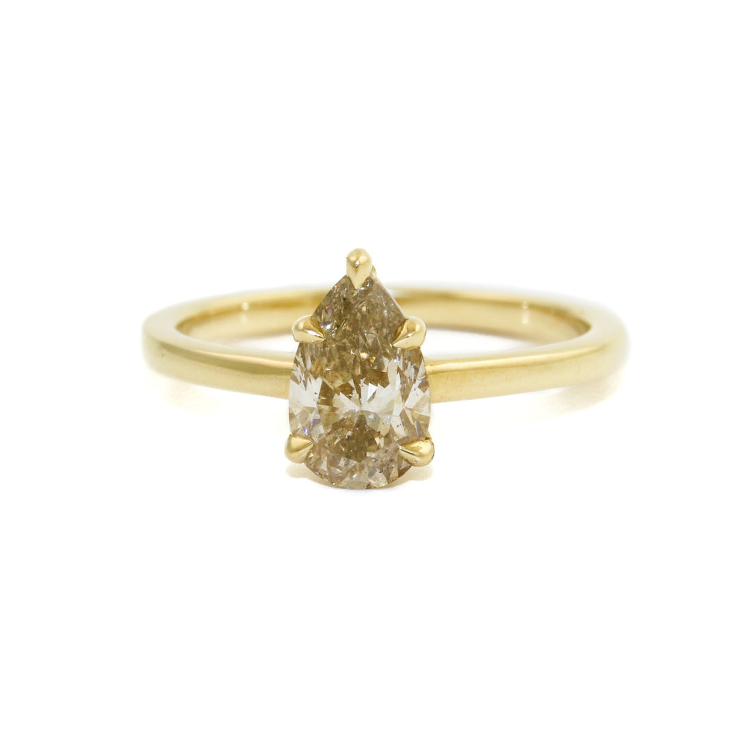 Pear Shape Champagne Diamond Solitaire Ring - Kingdom Jewelry