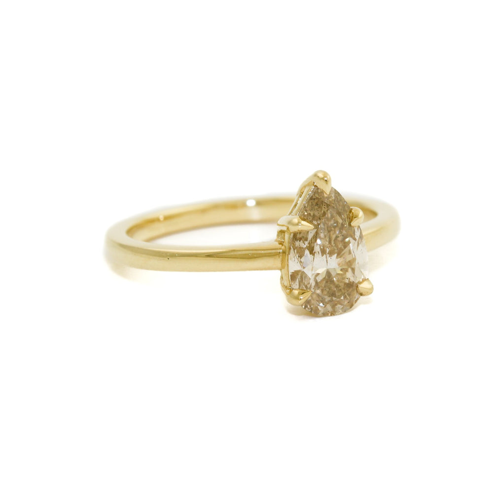 Pear Shape Champagne Diamond Solitaire Ring - Kingdom Jewelry