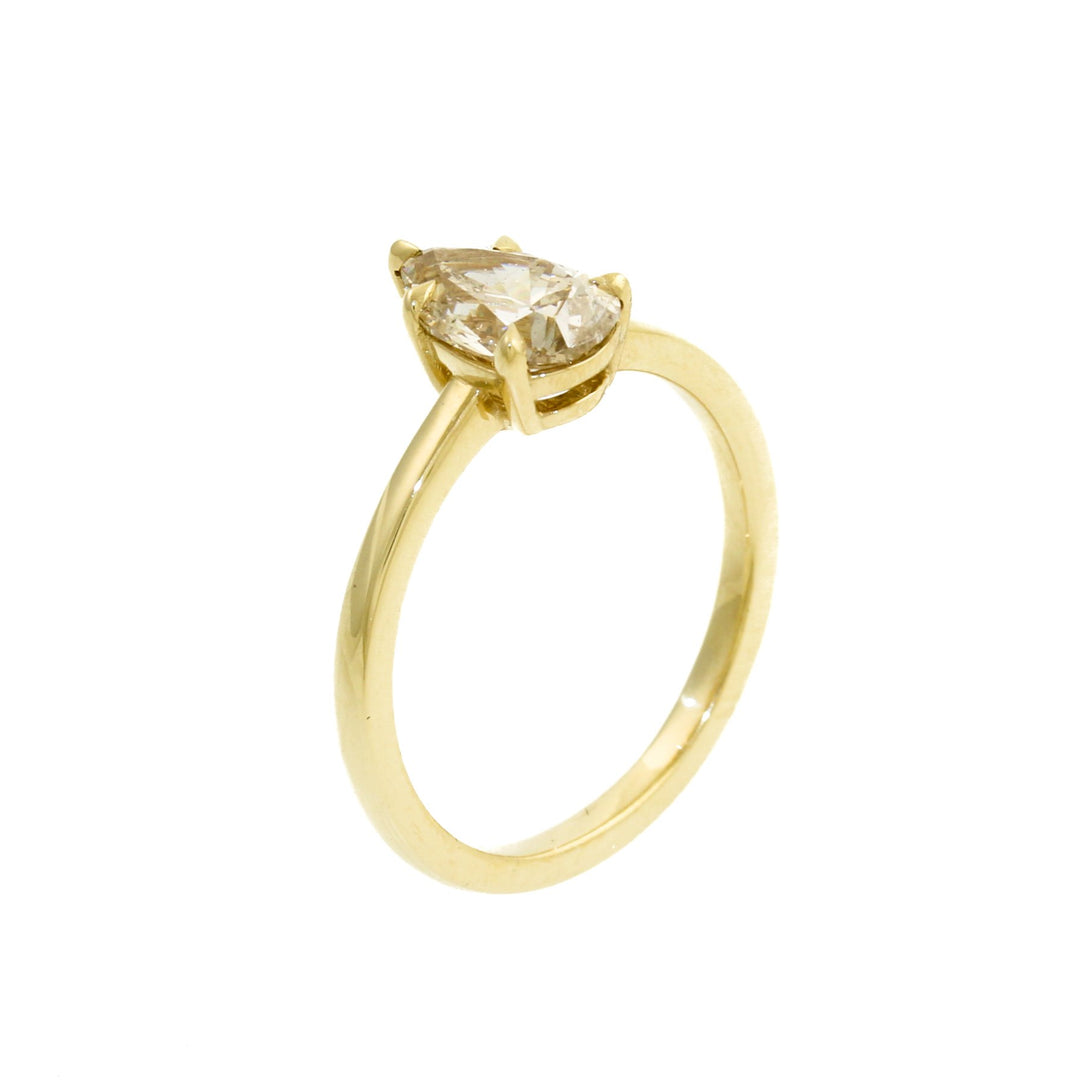 Pear Shape Champagne Diamond Solitaire Ring - Kingdom Jewelry