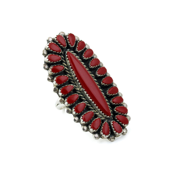 Petit Point Block Red Coral Ring - Kingdom Jewelry