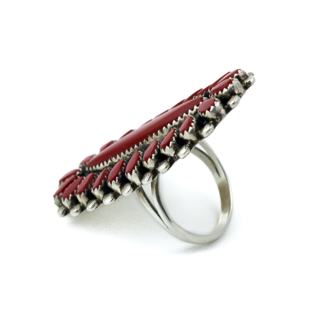 Petit Point Block Red Coral Ring - Kingdom Jewelry