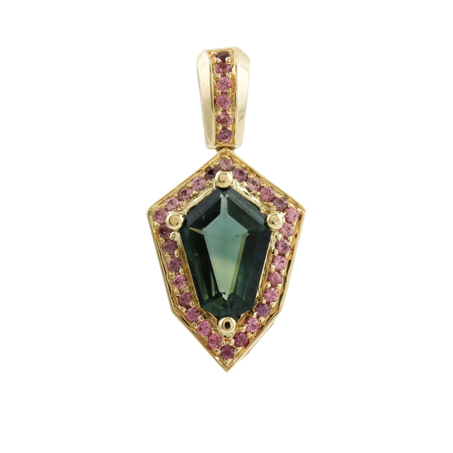 Pink x Green Sapphire Pendant 14k Gold - Kingdom Jewelry