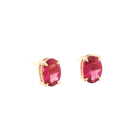 Pinkish Red Tourmaline studs 14k - Kingdom Jewelry