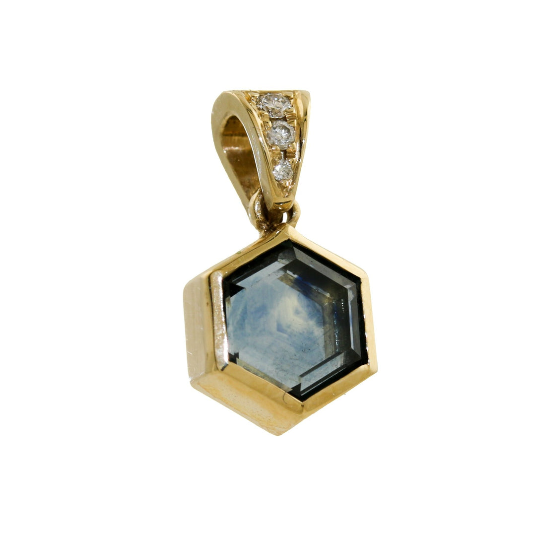 Portrait Cut Montana Sapphire & Diamond Pendant - Kingdom Jewelry