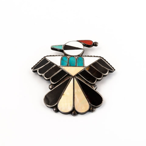 Quetzal Zuni Inlay Brooch Pin - Kingdom Jewelry