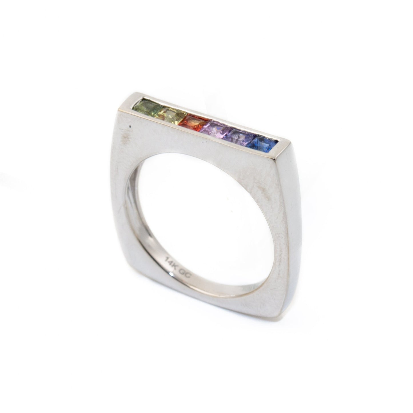 Load image into Gallery viewer, Rainbow Sapphire Square Band - Kingdom Jewelry

