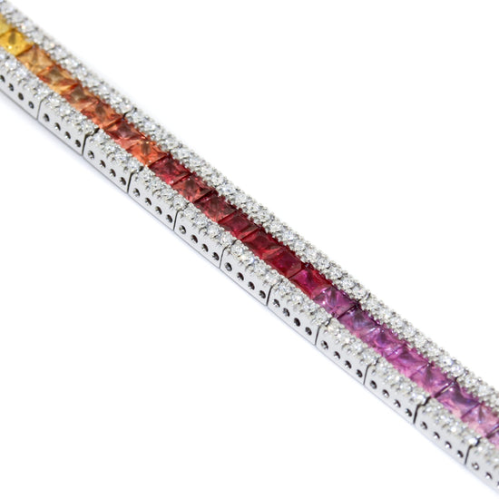 Rainbow Sapphire Tennis Bracelet with Pave Diamonds - Kingdom Jewelry