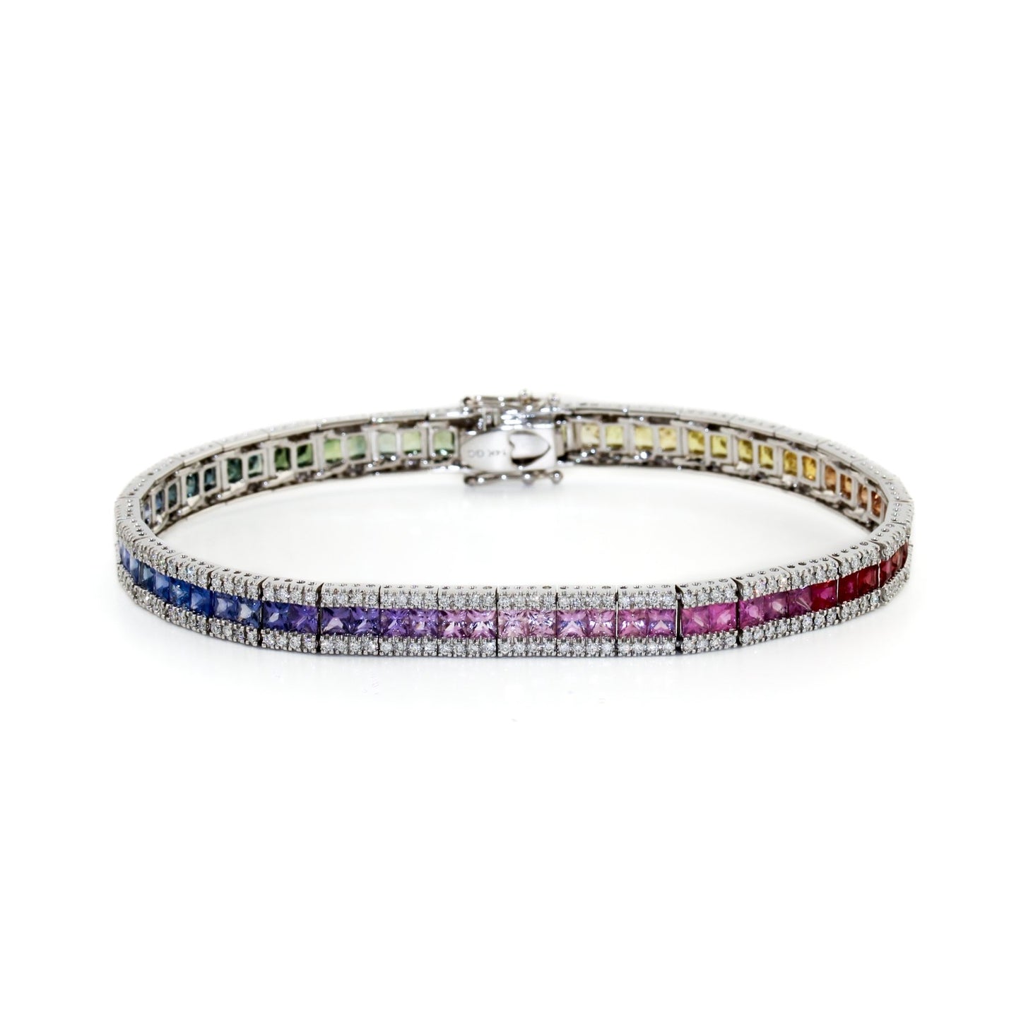 Rainbow Sapphire Tennis Bracelet with Pave Diamonds - Kingdom Jewelry