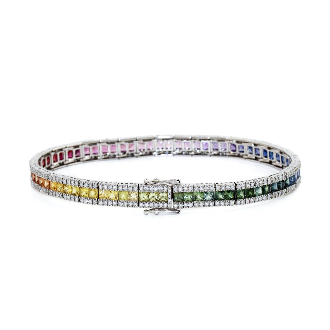 Rainbow Sapphire Tennis Bracelet with Pave Diamonds - Kingdom Jewelry