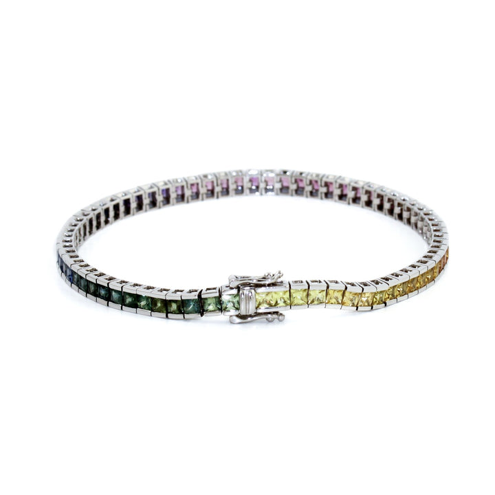 Rainbow Sapphire White Gold Tennis Bracelet - Kingdom Jewelry
