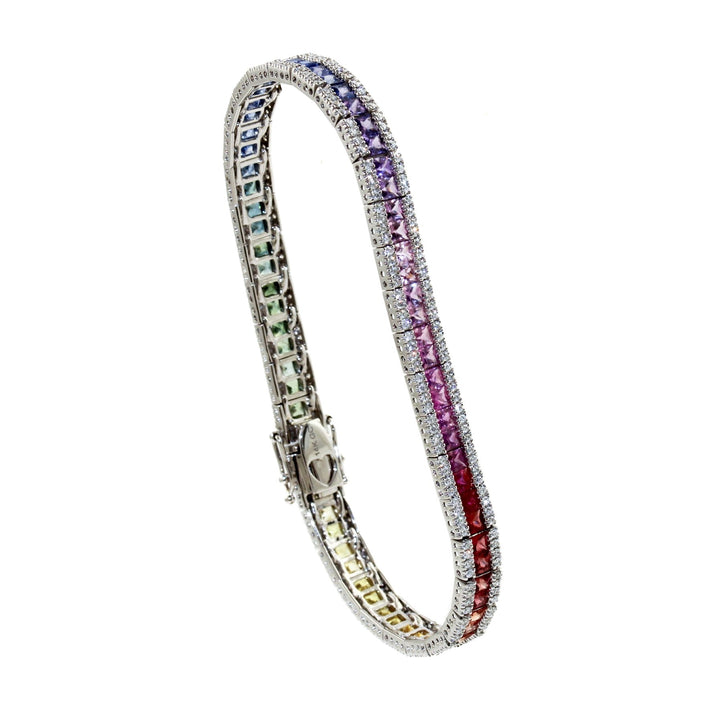 Rainbow Sapphire White Gold Tennis Bracelet - Kingdom Jewelry