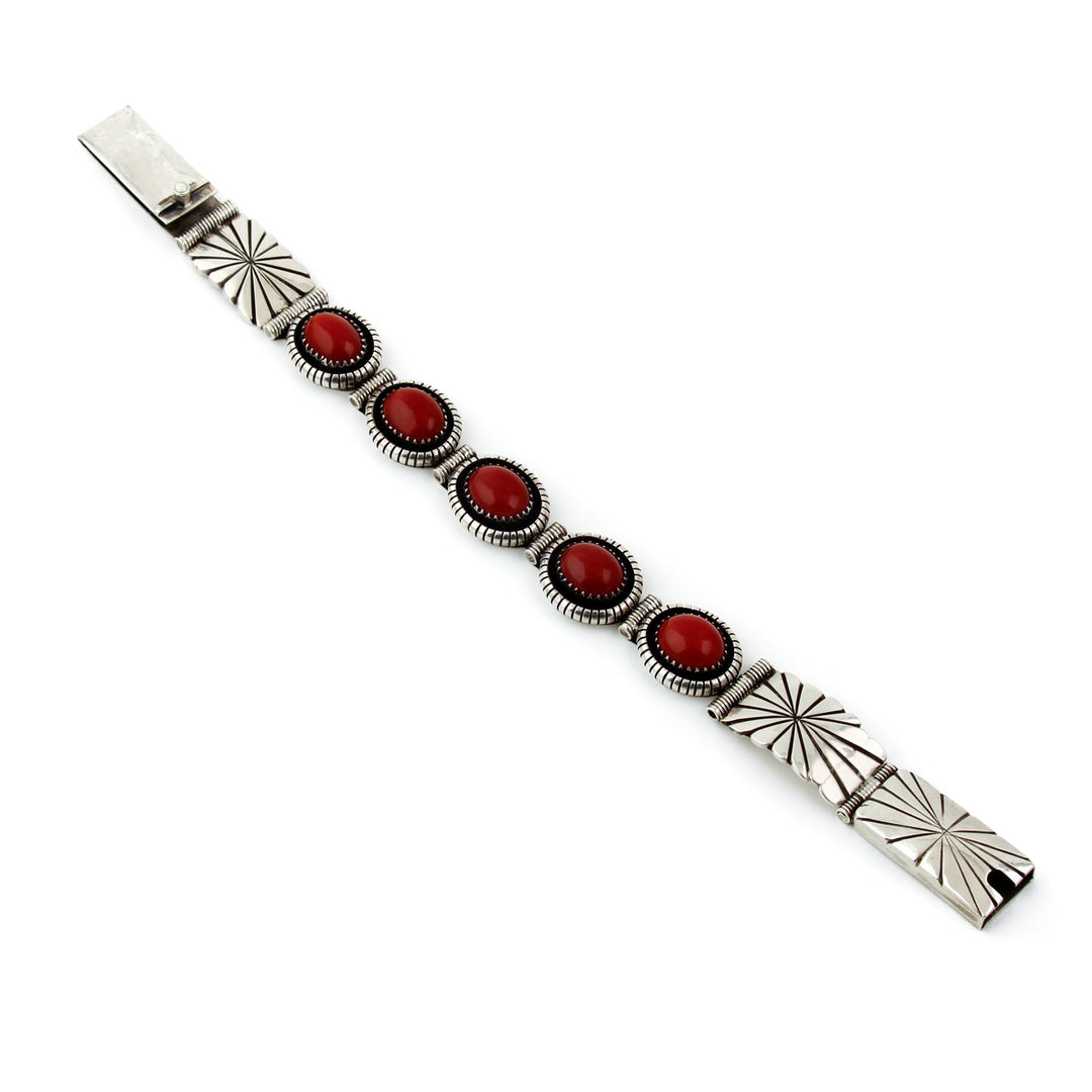 Red Coral Navajo Shadowbox Bracelet - Kingdom Jewelry