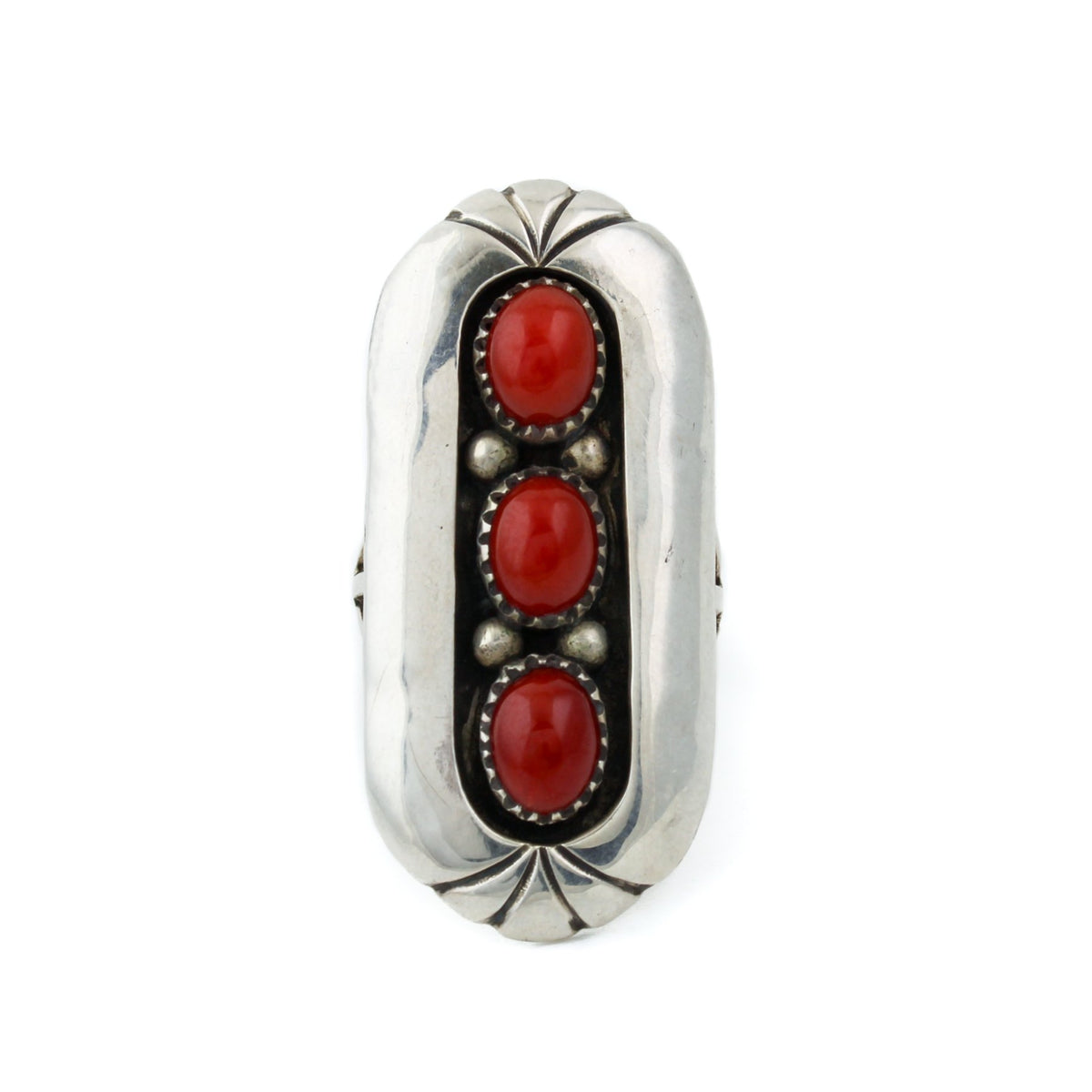 Red Coral Tri Stone Ring - Kingdom Jewelry