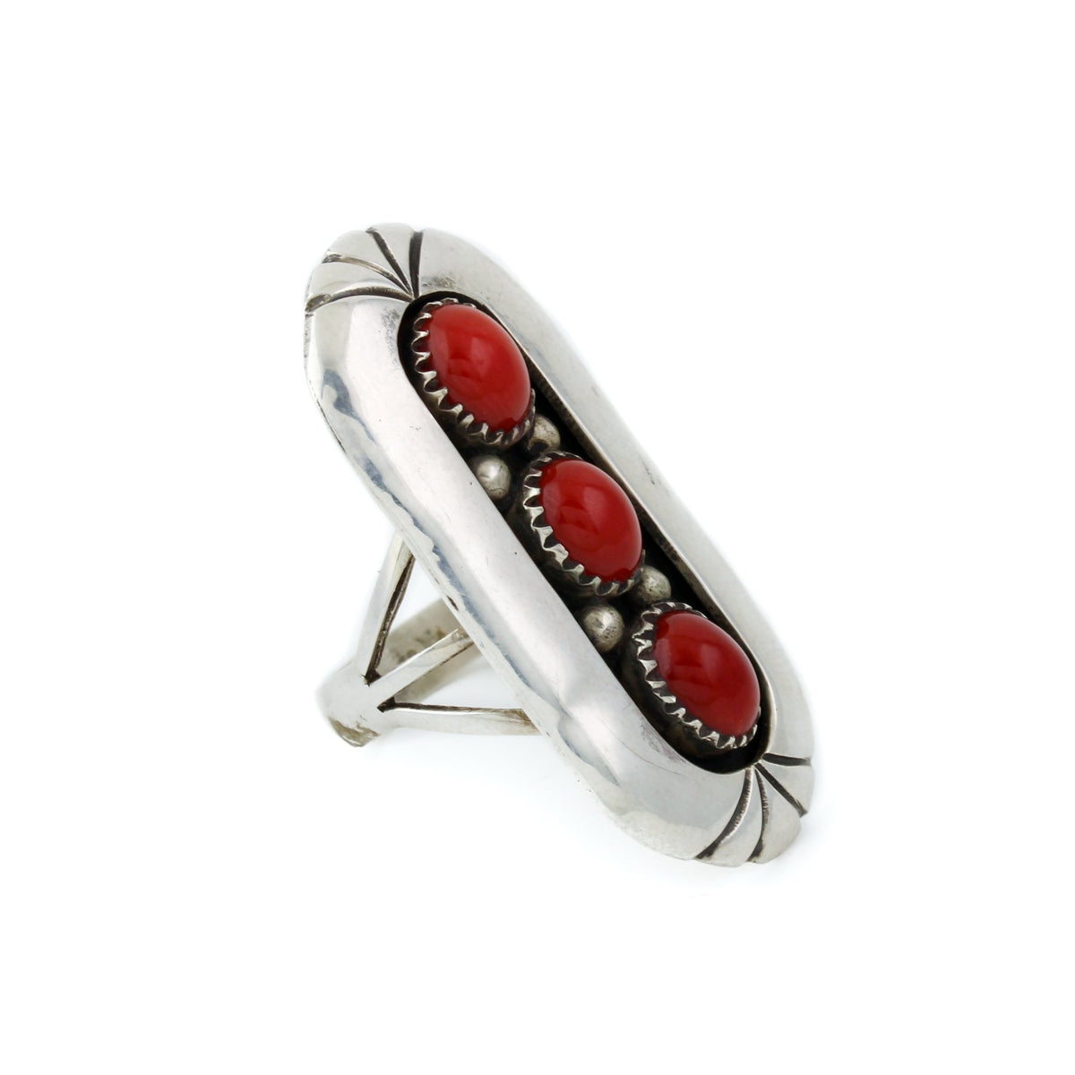 Red Coral Tri Stone Ring - Kingdom Jewelry