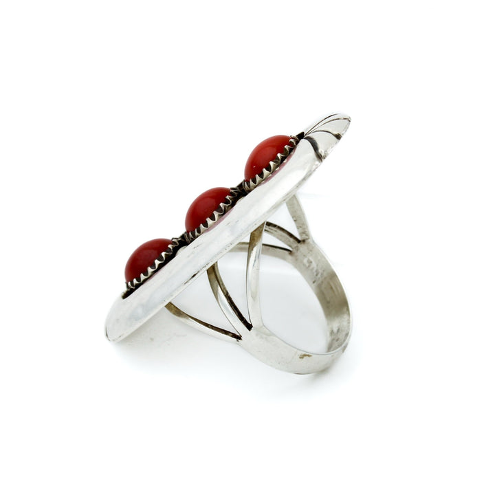 Red Coral Tri Stone Ring - Kingdom Jewelry