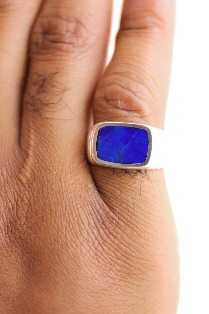 Ridged Lapis Inlay Ring - Kingdom Jewelry