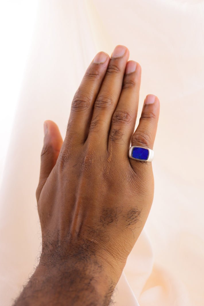 Ridged Lapis Inlay Ring - Kingdom Jewelry