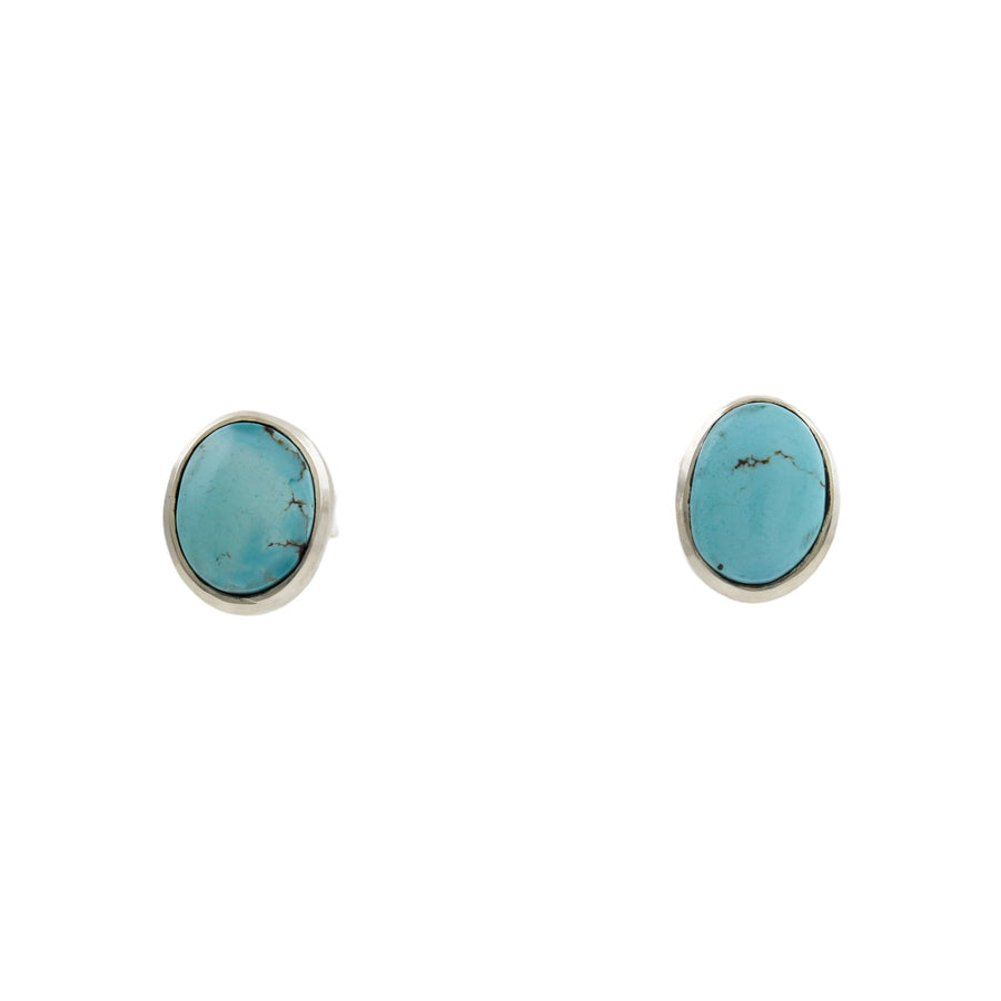 Round Bezel Golden Hills Turquoise Studs - Kingdom Jewelry