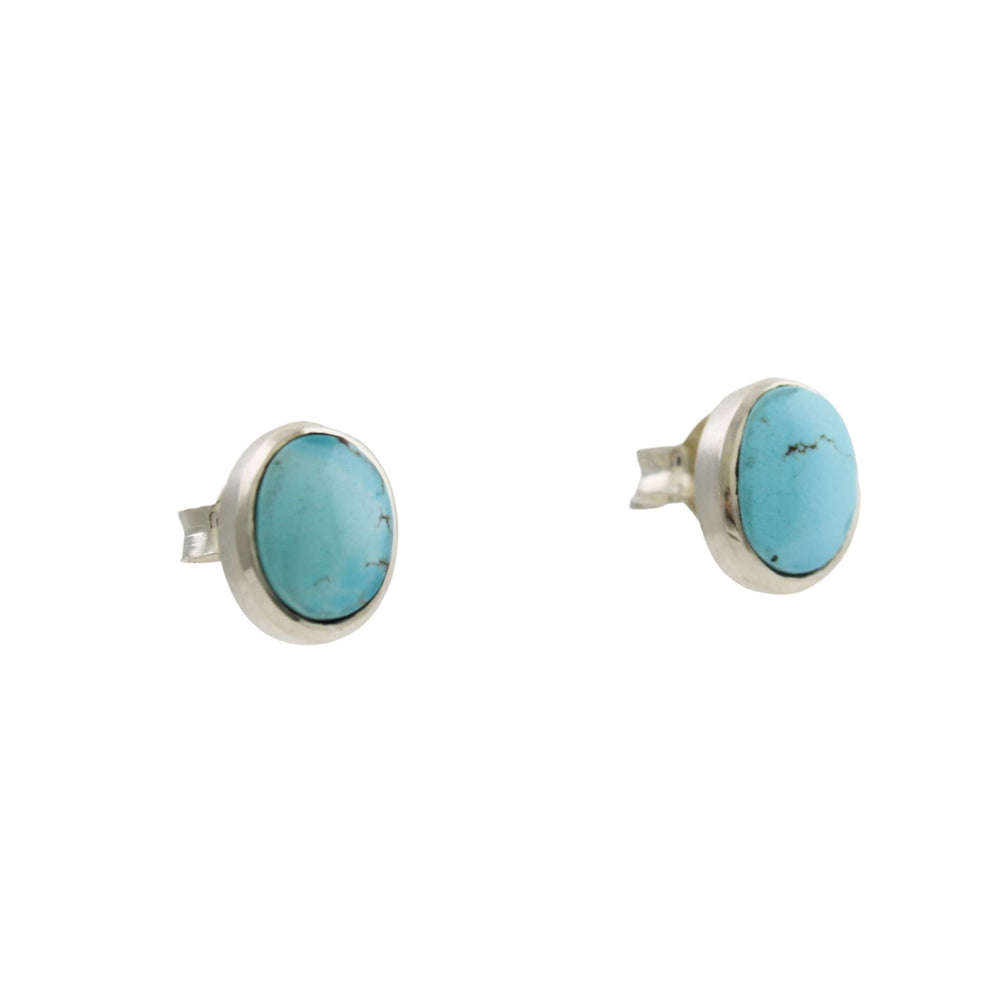 Round Bezel Golden Hills Turquoise Studs - Kingdom Jewelry