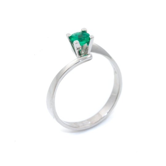 Round-Cut 18 KT White Gold Emerald Ring - Kingdom Jewelry
