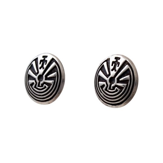 Round "Maze" Hopi Overlay Earrings - Kingdom Jewelry