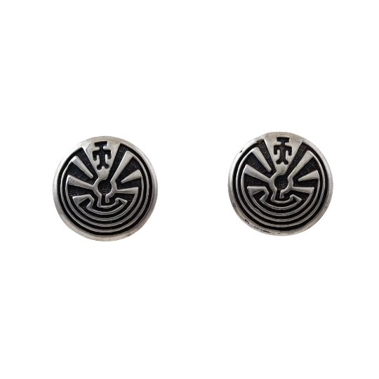 Round "Maze" Hopi Overlay Earrings - Kingdom Jewelry