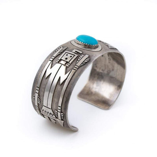 Sand-Textured Turquoise Kachina Navajo Cuff - Kingdom Jewelry