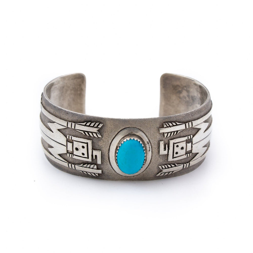 Sand-Textured Turquoise Kachina Navajo Cuff - Kingdom Jewelry