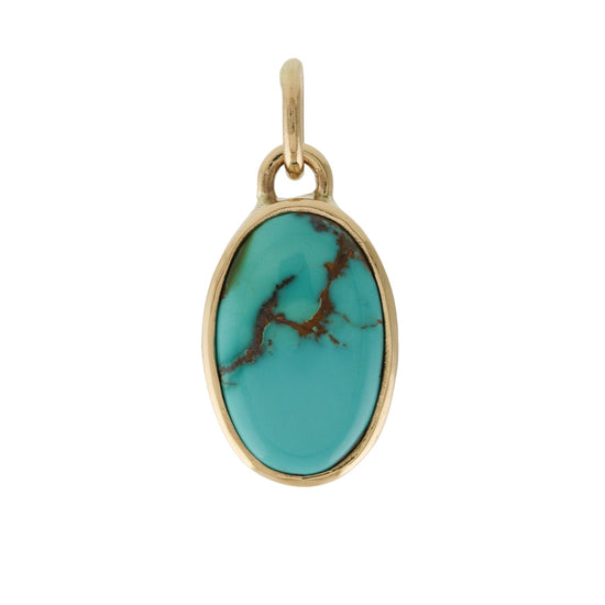 Serene 14 KT Gold x Azure Royston Turquoise Oval Pendant - Kingdom Jewelry