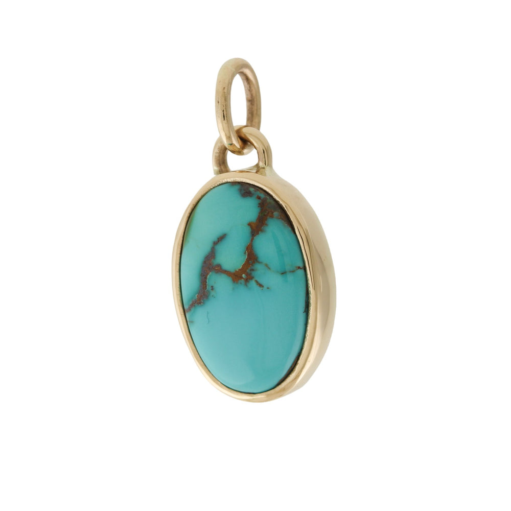 Serene 14 KT Gold x Azure Royston Turquoise Oval Pendant - Kingdom Jewelry