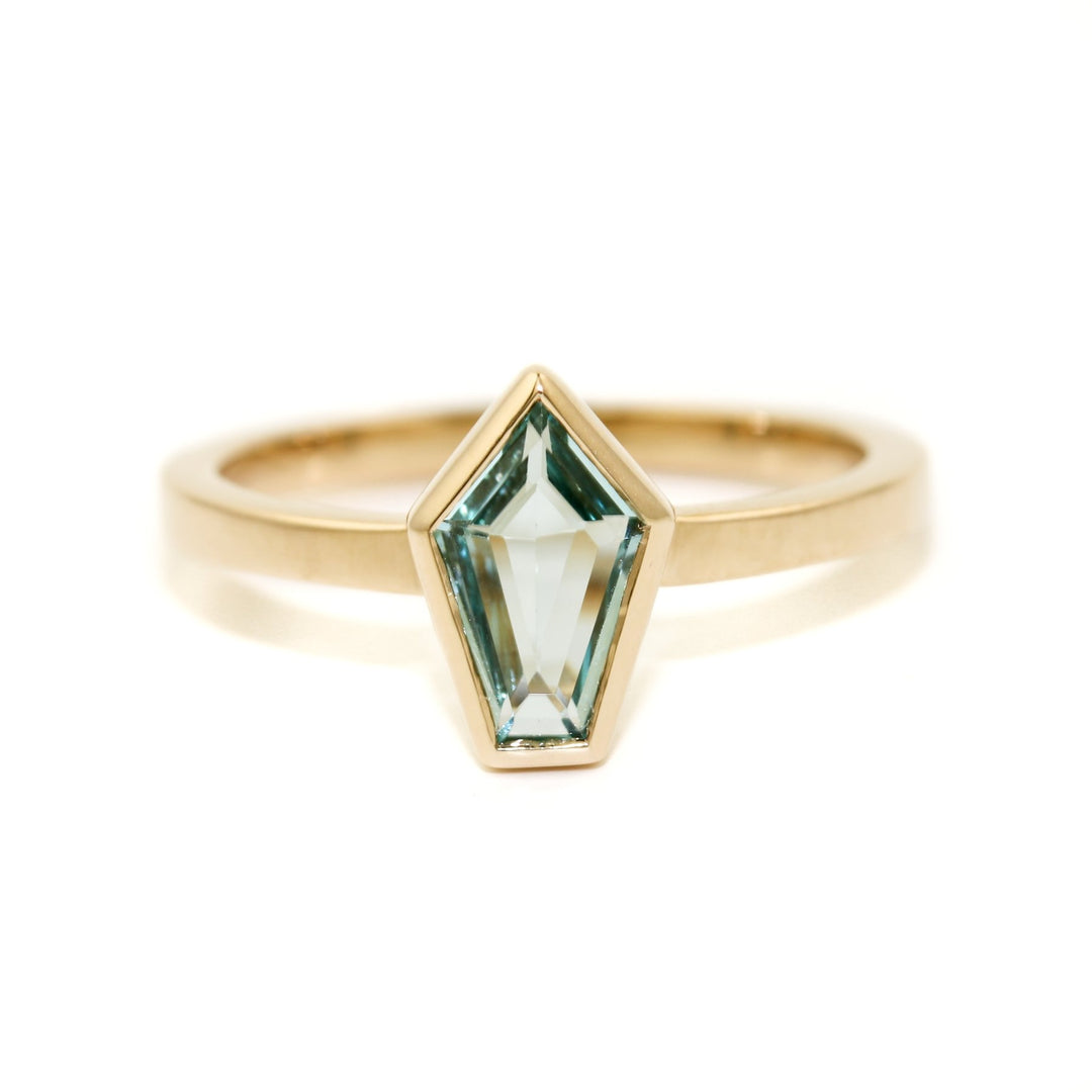 Shield Cut Aquamarine Ring in 14K Gold - Kingdom Jewelry