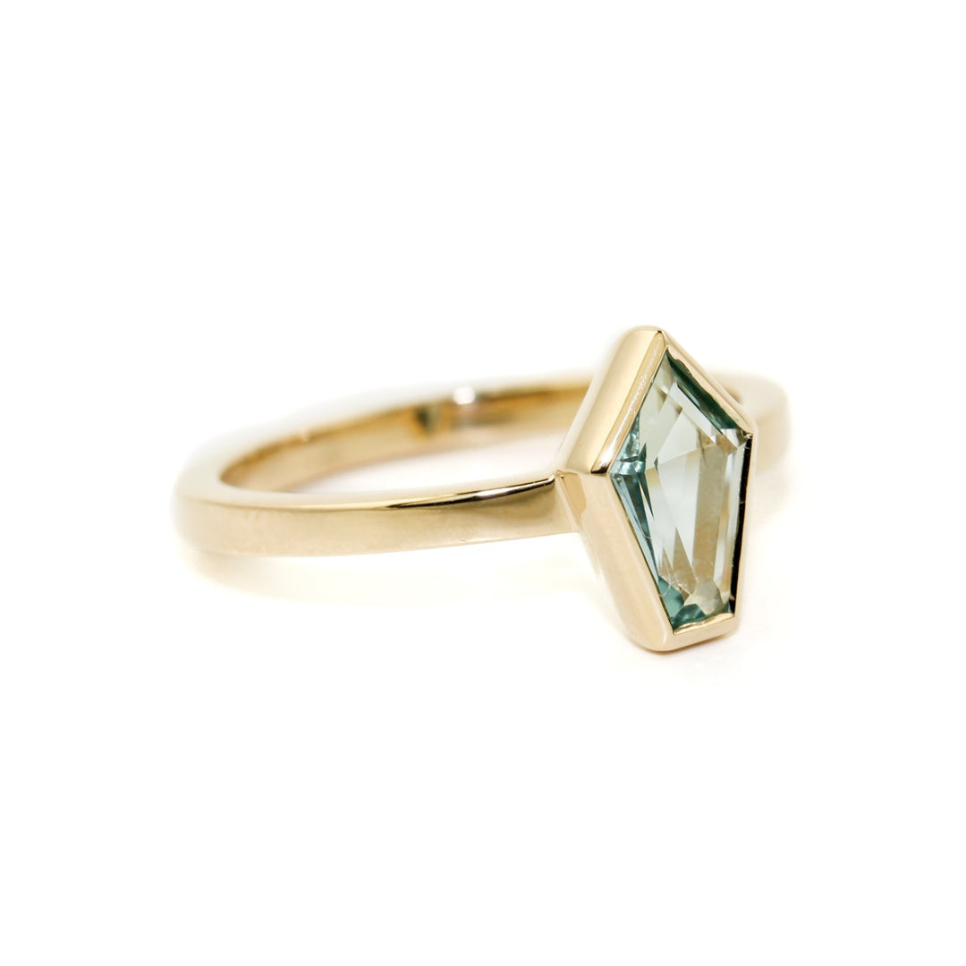 Shield Cut Aquamarine Ring in 14K Gold - Kingdom Jewelry