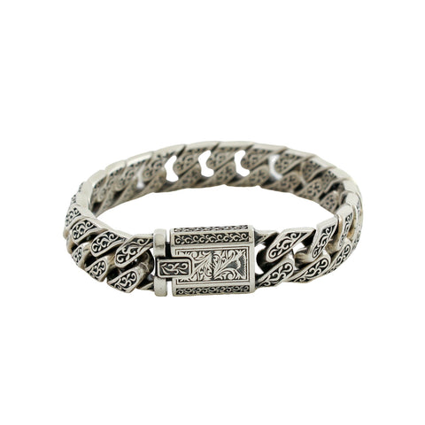 Silver "Acanthus" Miami Link Chain Bracelet - Kingdom Jewelry